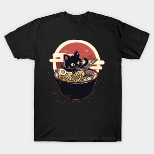 Retro Japanese Kawaii Anime Ramen Men Kids Women Cat Ramen T-Shirt